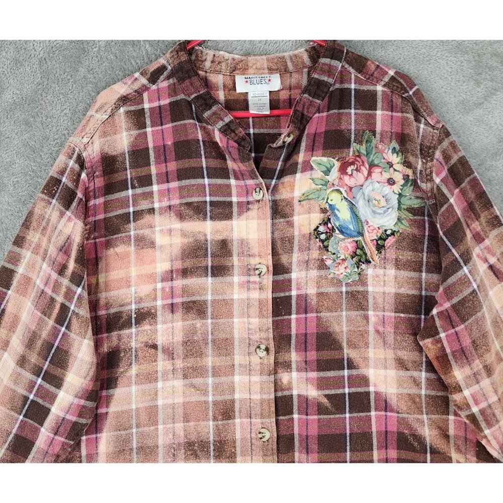 Mainstreet Blues Shirt Womens 3X Multicolor Bleached Flannel Patchwork Vintage - Picture 6 of 10